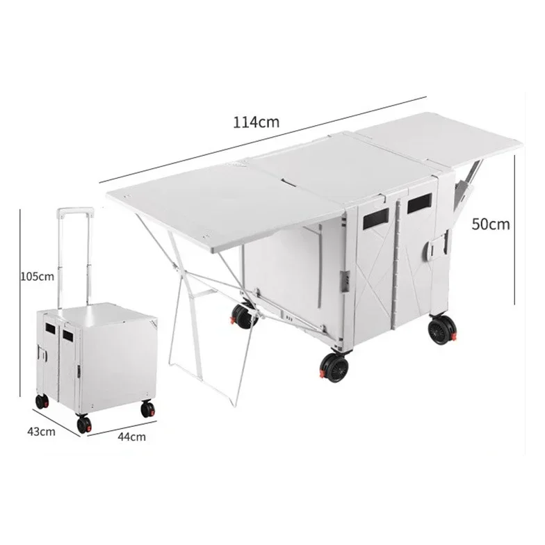 Modern Outdoor Tables Portable Folding Table Outdoor Camping Trolley with Table Board Multifunctional Shopping Cart Storage Box