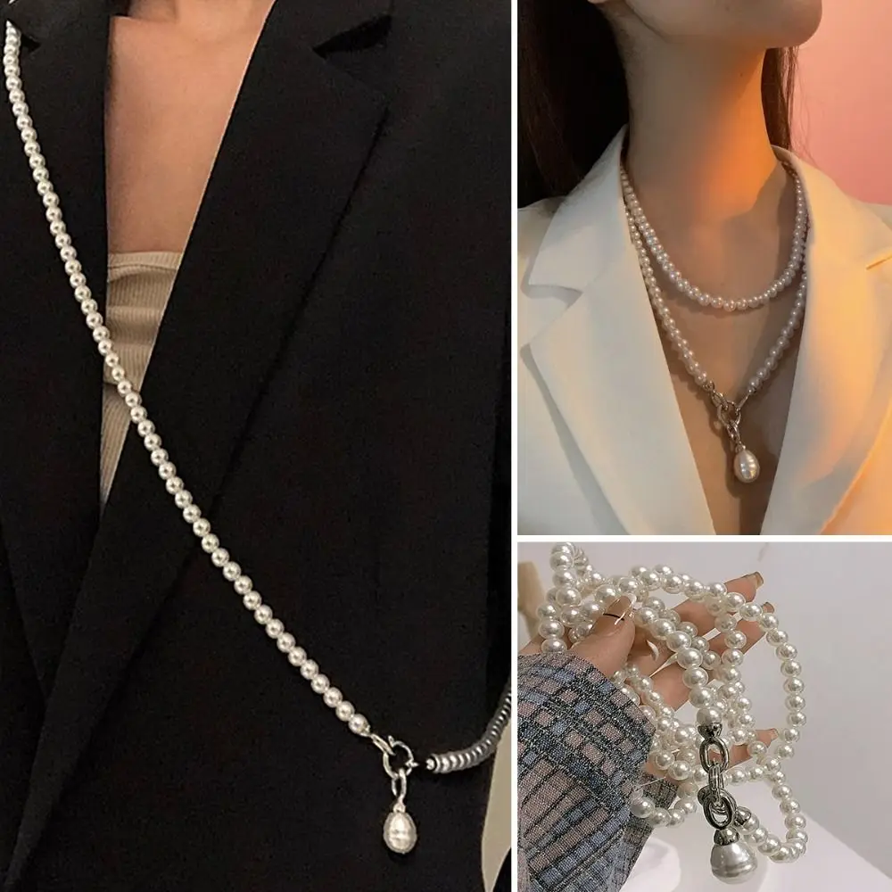 Simple Pearl Pendant Necklace Cool Niche Design Suit Crossbody Chain INS Body Chain