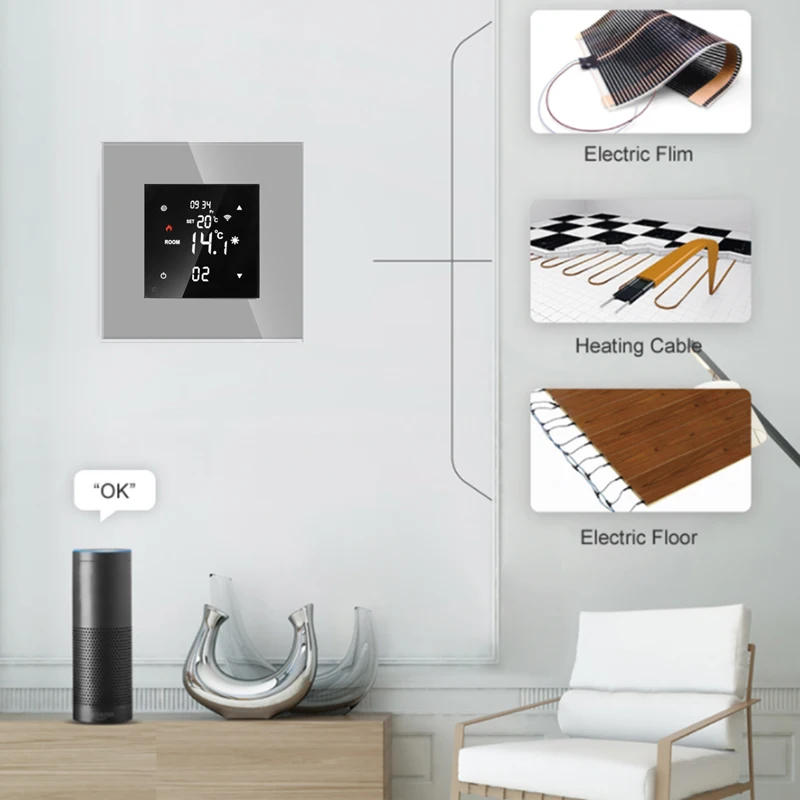 Imagem -03 - Termostato Inteligente com Tela Sensível ao Toque Wifi Aquecimento do Piso Controlador de Temperatura Remoto Trabalhar com o Google Smart Home