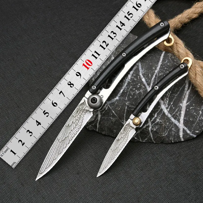 Portable Folding Pocket Knife with Stainless Steel Blade, Keychain Pendant, Travel and Outdoor Camping Tool