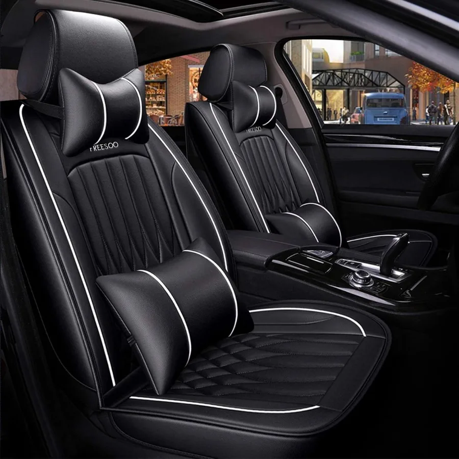 

Car Seat Cover Leather Waterproof Seat Covers Full Set Automotive Cushion Universal Fit for Honda Nissan Lexus with Pillows B