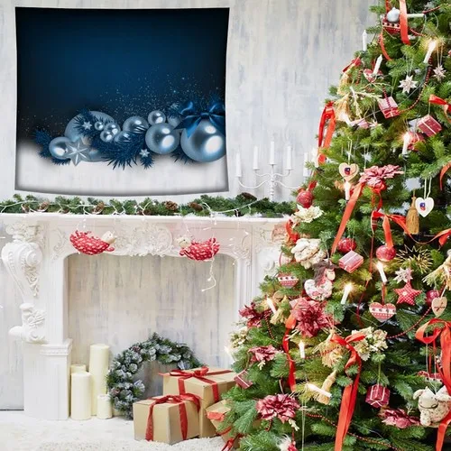 Henge Christmas Balls Christmas Decorations Pine Branches Blue Laci Wall Curtain-Wall Cover image 3
