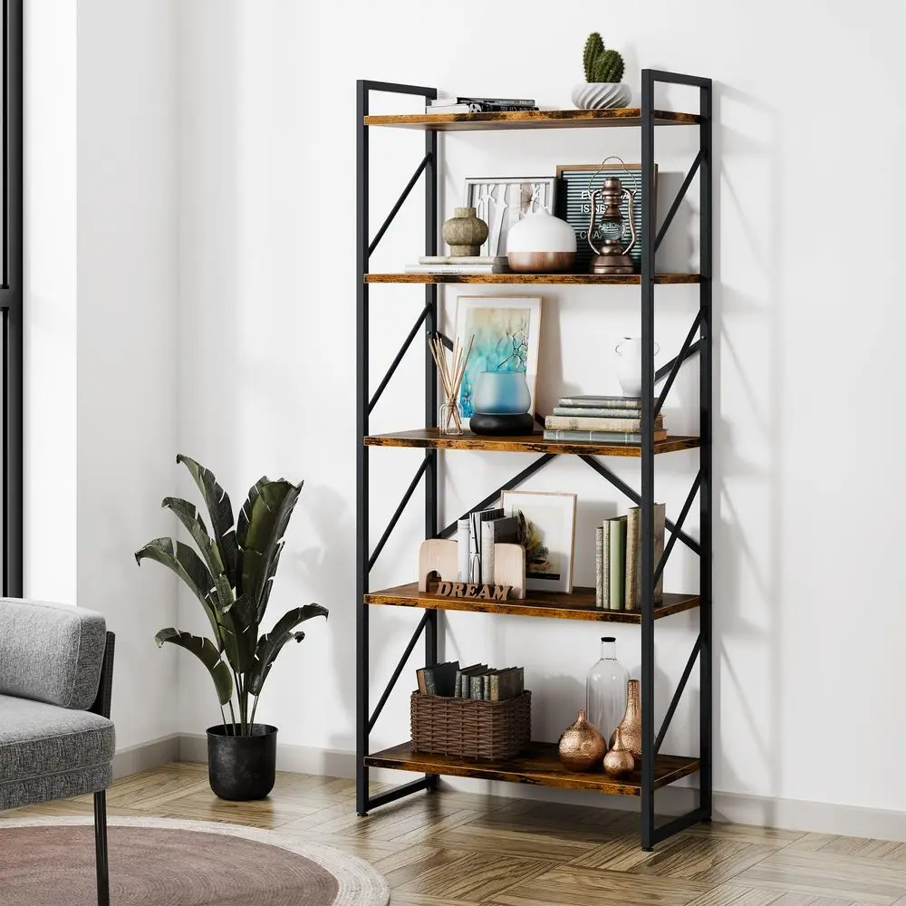 

5 Tiers Bookshelf, Classically Tall Bookcase Shelf, Industrial Book Rack, Modern Book Holder in Bedroom Living Room Home Office