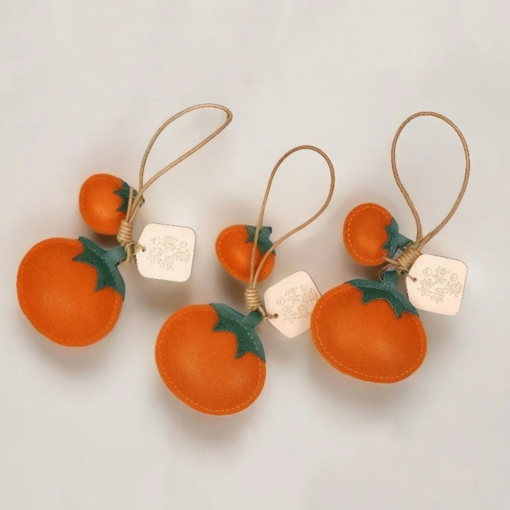 Handmade Soft Persimmon Keychain Cute Funny Design Leather Bag Pendant Backpack Pendant Cartoon Fruit Creative Key Ring Gift