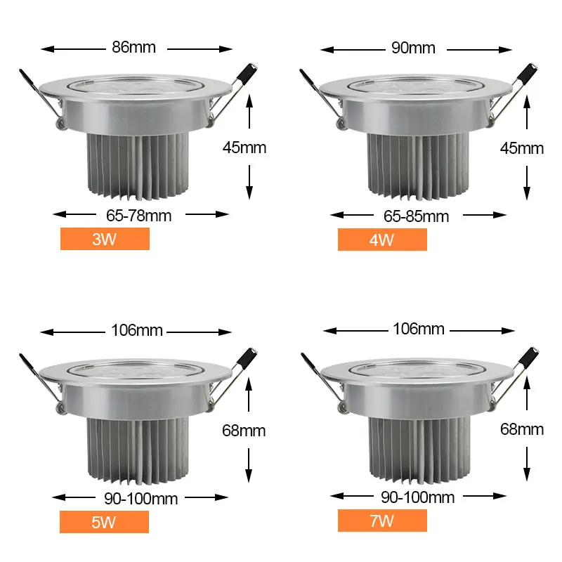 Imagem -06 - Downlight de Teto Led Regulável Redondo Embutido Alta Potência Cree Holofote Doméstico Luminária Ac85265v 3w 4w 5w 7w