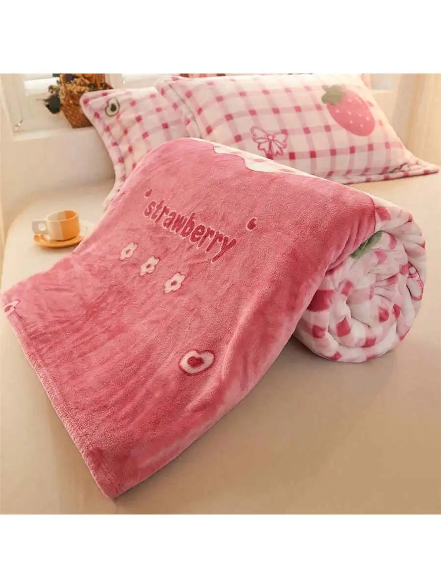 

Strawberry Pink Patterned Polyester Fiber Modern Style Rectangular Blanket Suitable For Living Room Sofa Home Use