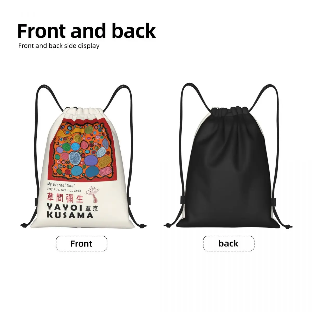 Yayoi Kusama-Drawstring Sacos para Homens e Mulheres, Sacos De Cogumelo Abstrato, Portable Gym Sports Sackpack, Mochilas De Armazenamento De Compras