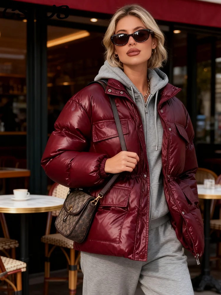 

Casual Hooded Cotton Women Coat Warm Lace Up Long Sleeve Pocket Zipper Female Coats 2025 Winter Loose Button Lady Jacket