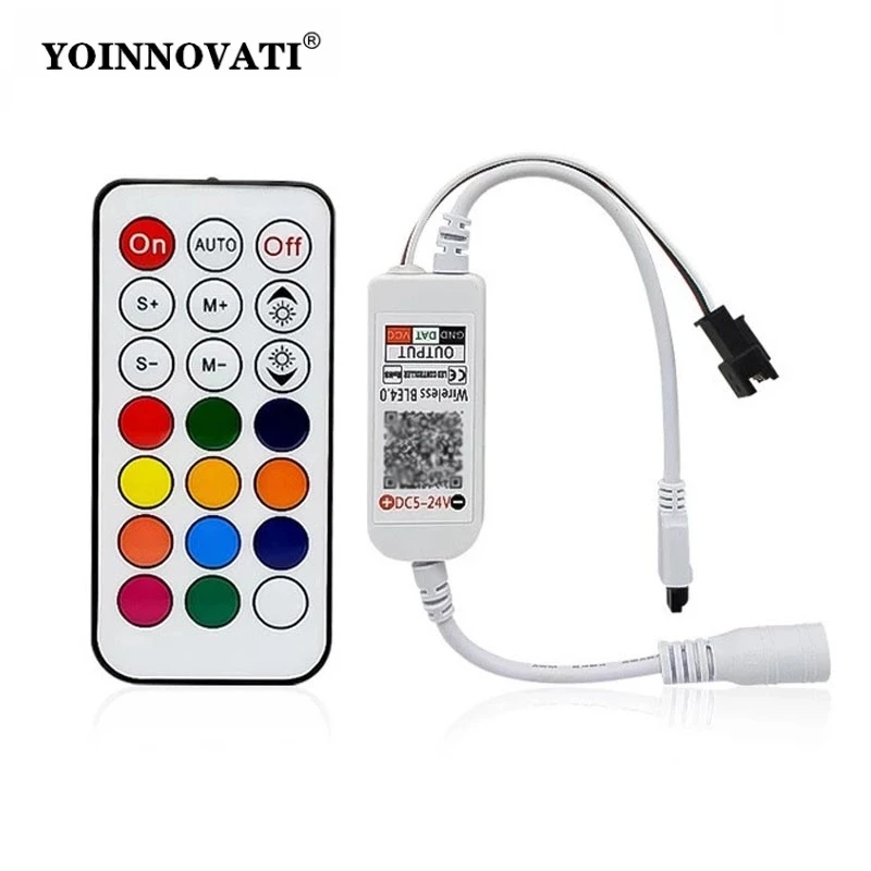 21-Keys IR Remote & BT APP RGB LED Controller, Smart Pixel Controller for WS2812B WS2811 LED Strip, Music Sync Color Dimmer