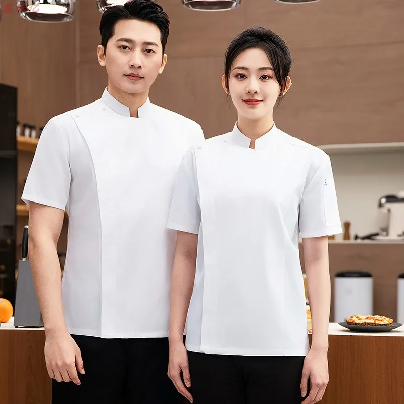 Giacca da cuoco estiva a maniche corte in rete sottile e traspirante per catering, ristorante, mensa, pasticceria, panettiere, abbigliamento da lavoro, abbigliamento da cucina