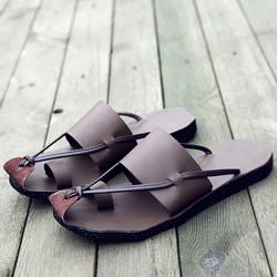 ummer Men Sandals Fashion Roman Sandals Breathable Flat Beach Shoes Soft Sole PU Shoes Black Khaki Size 38-44 Men Sandals