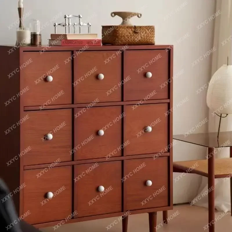 

HSolid wood integrated nine-chest of drawers, living room, bedroom, large-capacity retro sideboard, chest of drawers, floor-to-c