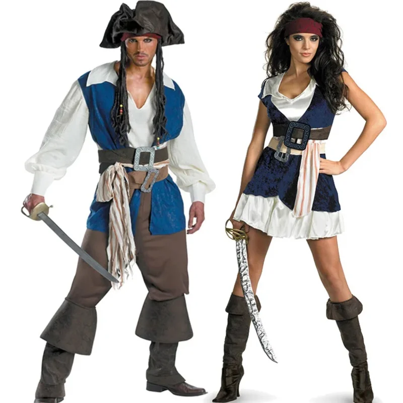 2024 Halloween Mens High Seas Pirate Costume 7pcs Captain Jack Sparrow Cosplay Suit Carnival Party Fancy Male Outfit