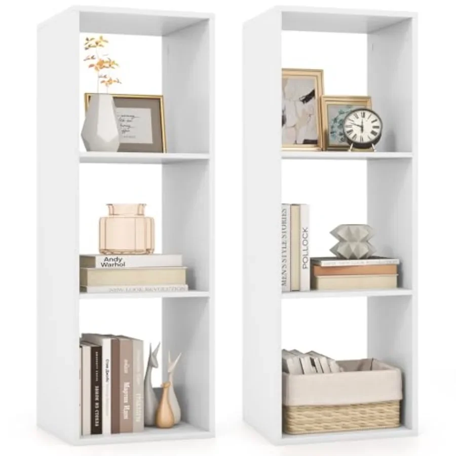 Bookcase for living room and study, MDF wood, white, 4-tier open cube design with anti-toppling kits for safety and modern disp