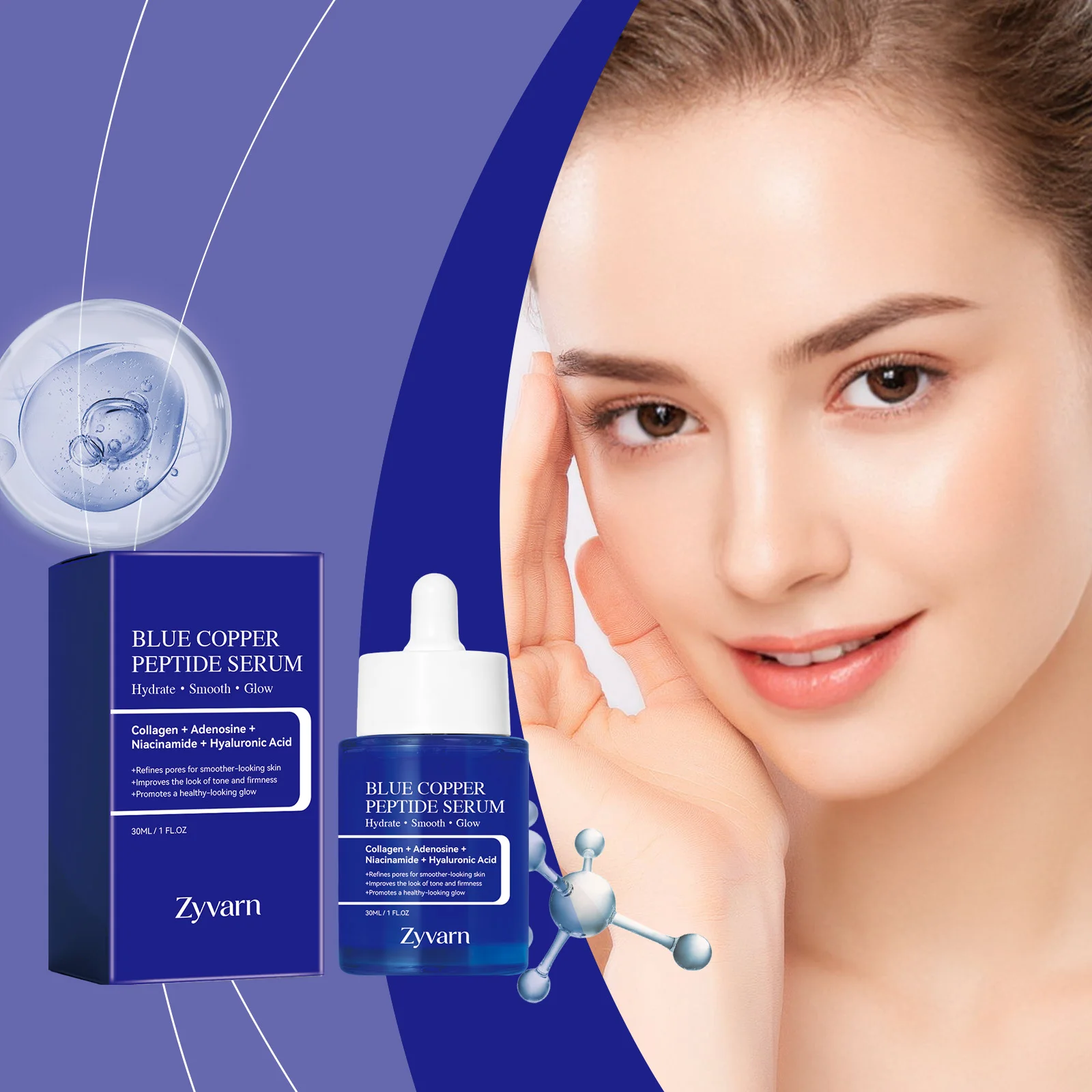 Blue Copper Peptide Moisturizing Serum, Gently Hydrating and Delicate Skin Texture Refreshing Facial Care Serum