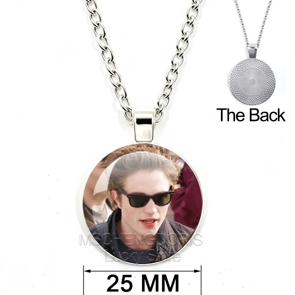 Classic Movie Twilight Bella Edward Necklace Glass Cabochon Round Pendant Necklace Movie Character Jewelry Fans Collection Gifts