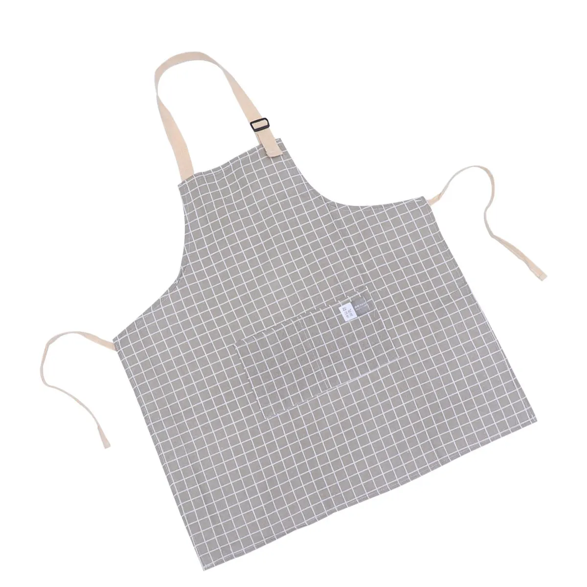 

Checkered Apron Cotton Linen Halter Neck Sleeveless Adjustable for Adults with Pockets Cooking Baking Gardening Serving Apron