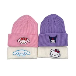 Sanrio Kuromi Unisex Cotton Cartoon Embroidered Casual Hats Knitted Winter Hat Hard Hip Hop Skull Bonnet Hat For Women