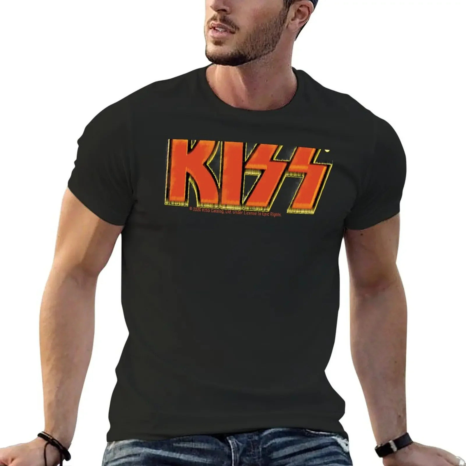 kiss the band burn text style logo/vintage T-Shirt Short sleeve tee blacks plus size tops anime mens graphic tshirts