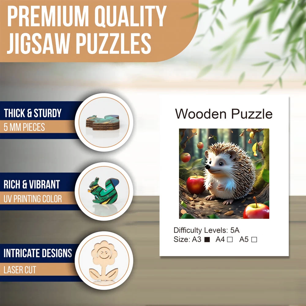Hedgehog Theme Wooden Puzzle, Uniquely Irregular Animal Shaped Wooden Toys, Creative Handmade Decorations, Holiday Gifts Home