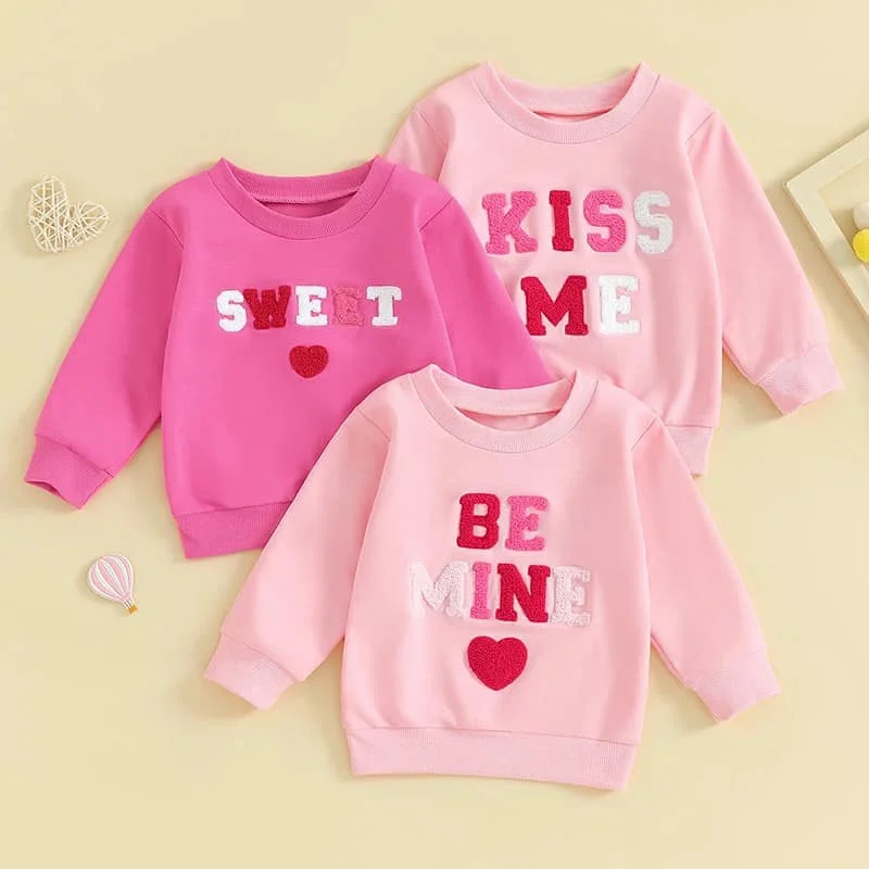 Valentine's Day Boutique Baby Cotton Ropa Long Set French Knot Pink T-shirt Clothes Baby Set Red Heart Pattern Girls Top Clothes