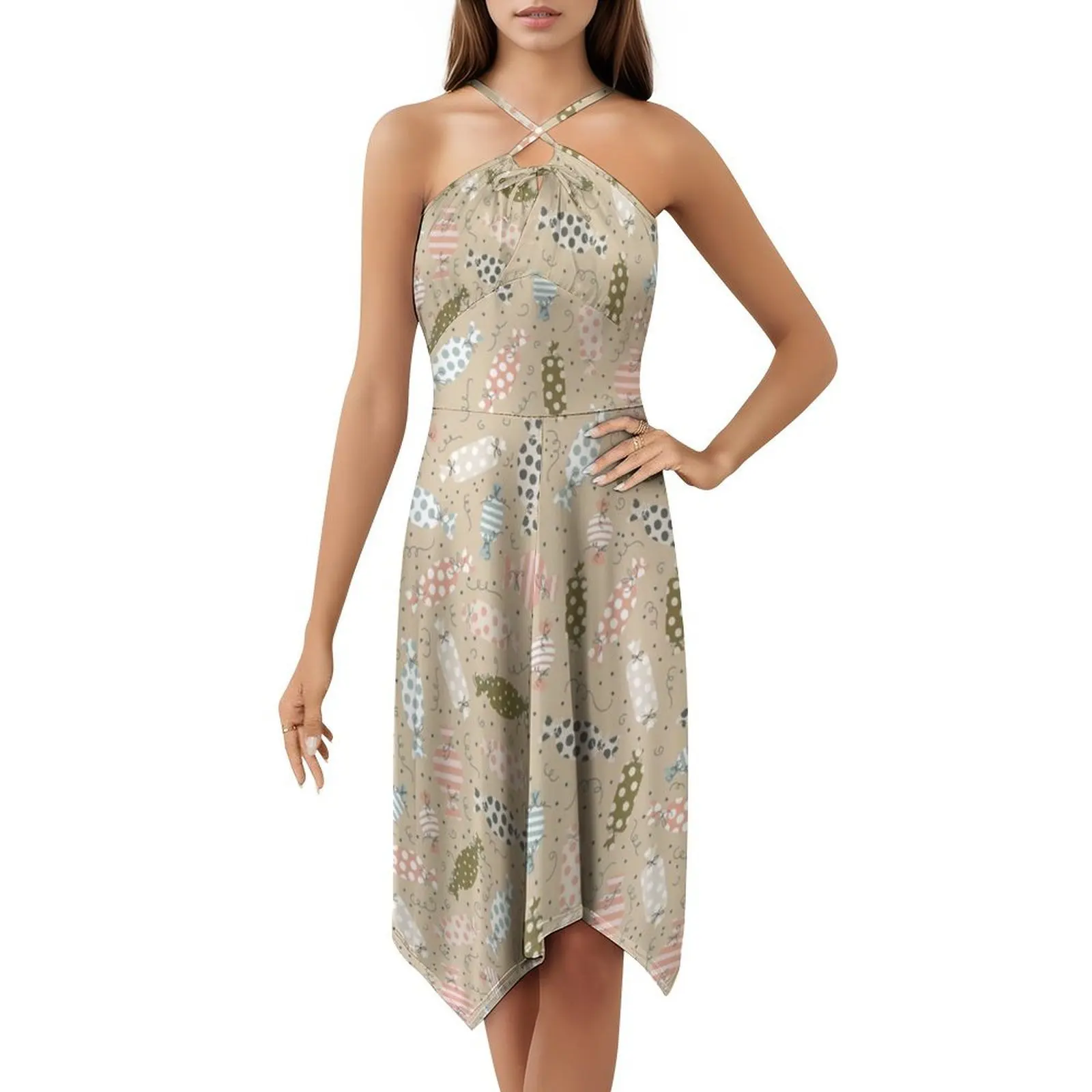 Candies Vintage Bohemian Dress Puff Sleeve Or Sleeveless Options For Women Dress Candies Candy Christmas Festive Party Dress
