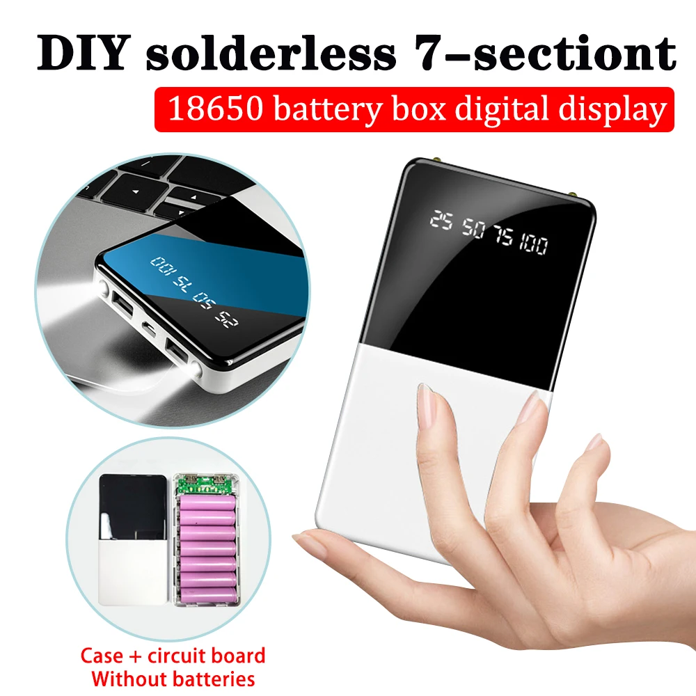 7*18650 Large Capacity Power Bank Case Portable DIY Power Bank Box with LCD Display Flash light TypeC Input Battery Charger Case