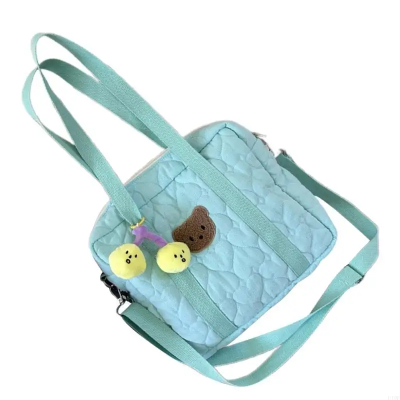 

F19F Quilted Handbag Embroidery Bear Shoulder Bags Crossbody Bag for Women Large Capacity Bag Travel Soft Diaper Bag