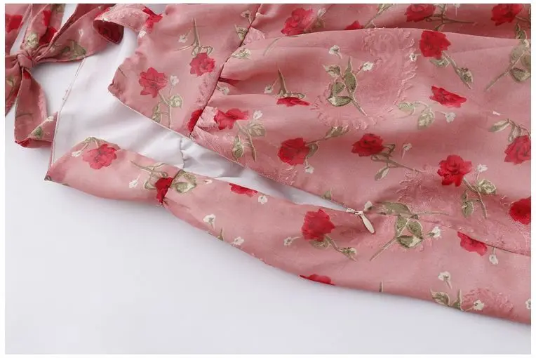 Women'S Floral Camisole Retro Temperament High Waist Slim Bow Tie Rose Print Chiffon Doll Shirt 2023