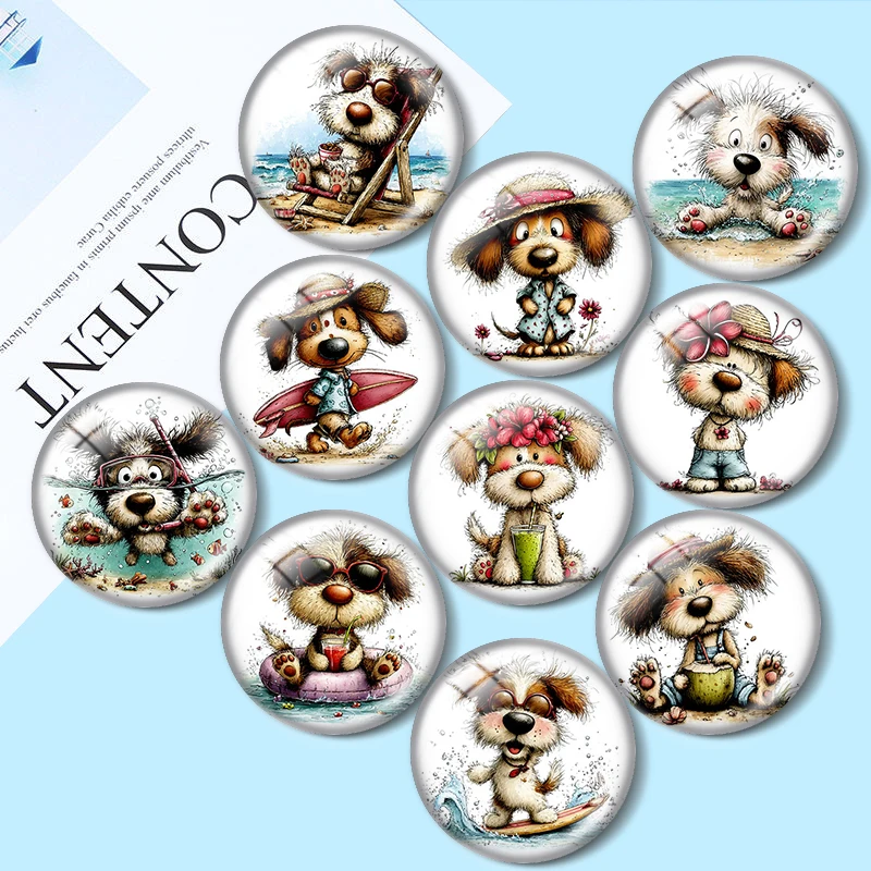 Watercolor Beach Dog  12/18/20/25mm glass cabochon  bracelet pendant rings for jewelry demo earrings back Making findings