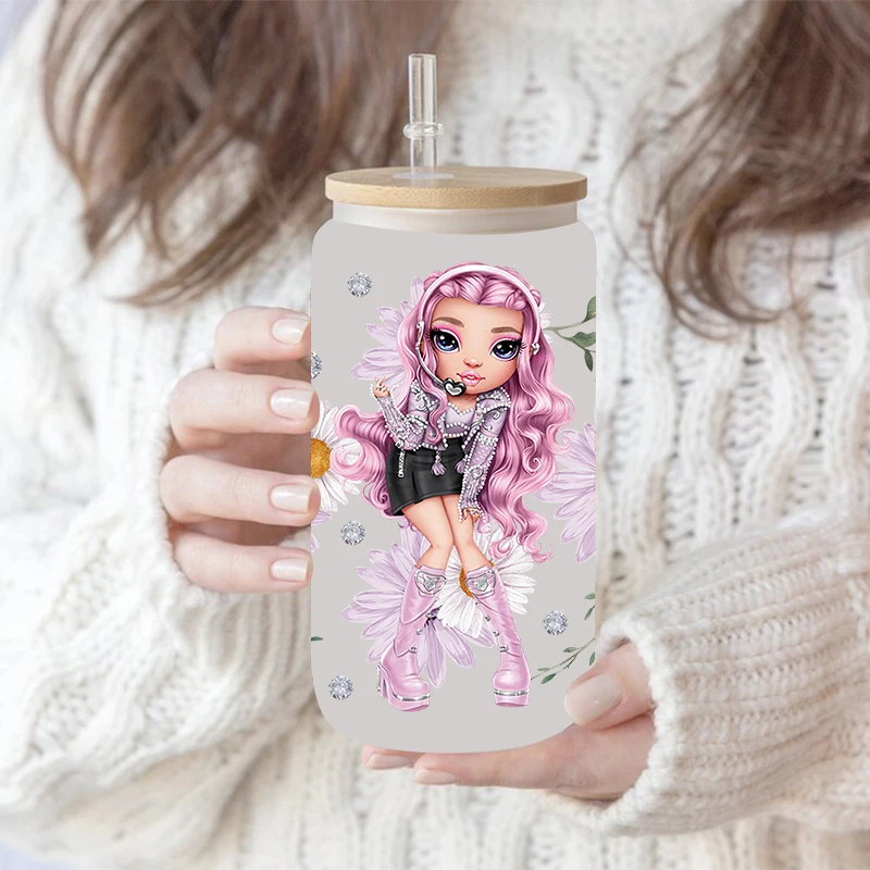 3D UV DTF Transfers Stickers 16oz Cup Wraps Cartoon Girl Printed For DIY Glass Ceramic Metal Leather Etc. D13114