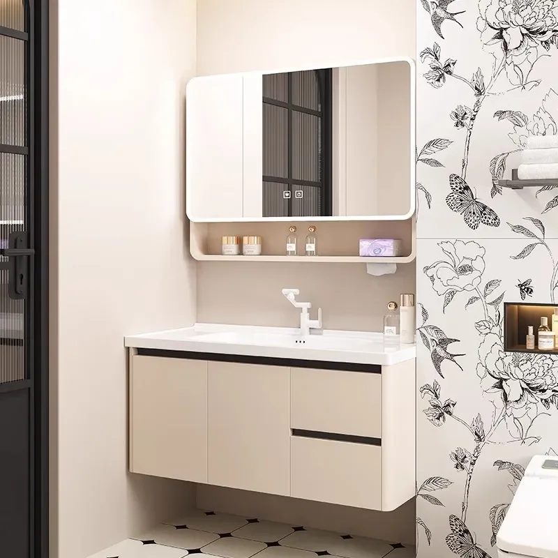 for Honeycomb Space Aluminum Arc Bathroom Cabinet Combination Wash Basin Toilet Ceramic Integrated Wash Basin Face Wash