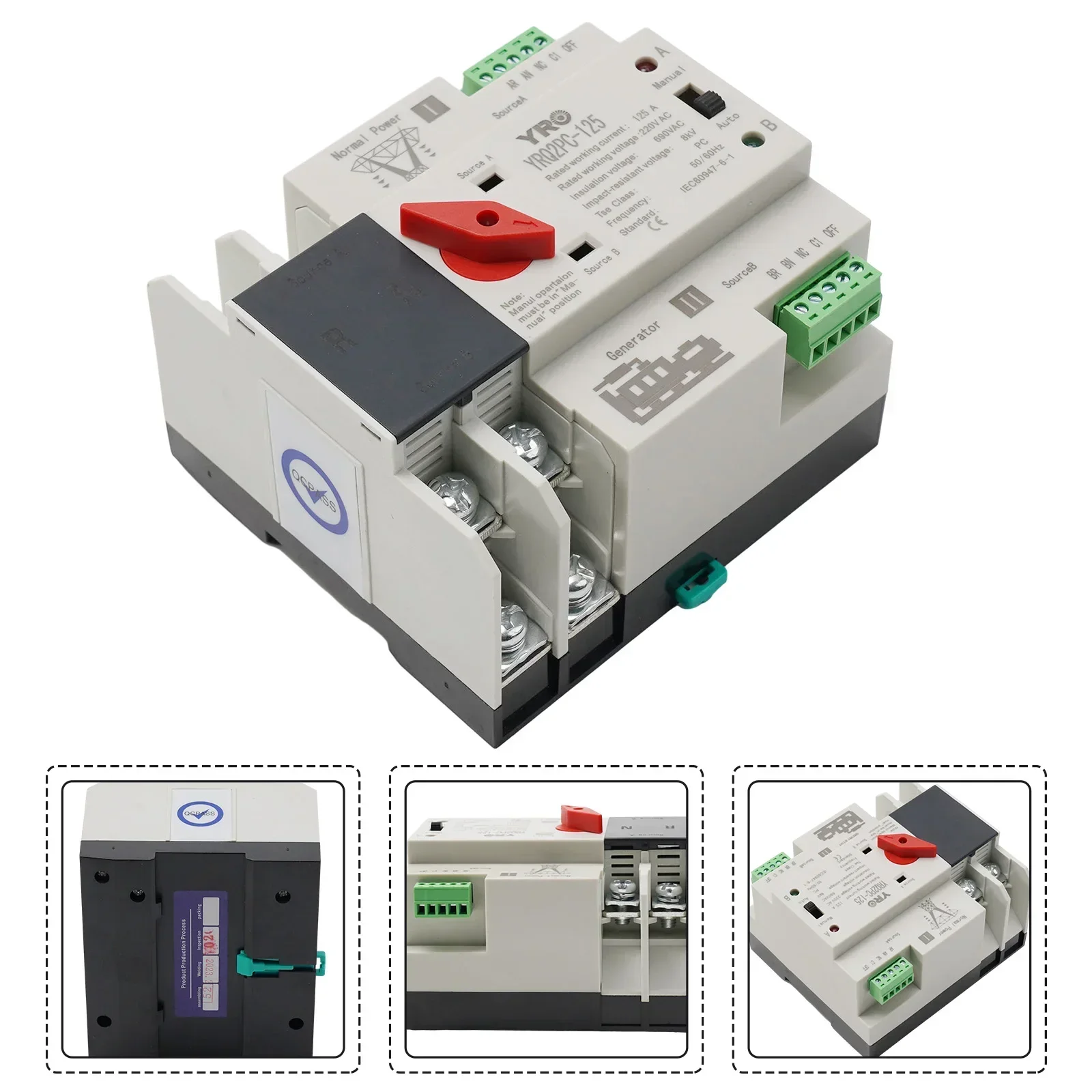 Interruptor de transferência automática de energia dupla 2p/3p/4p 6ka 50/60hz 220v ac 125a para equipamentos elétricos comutação ininterrupta