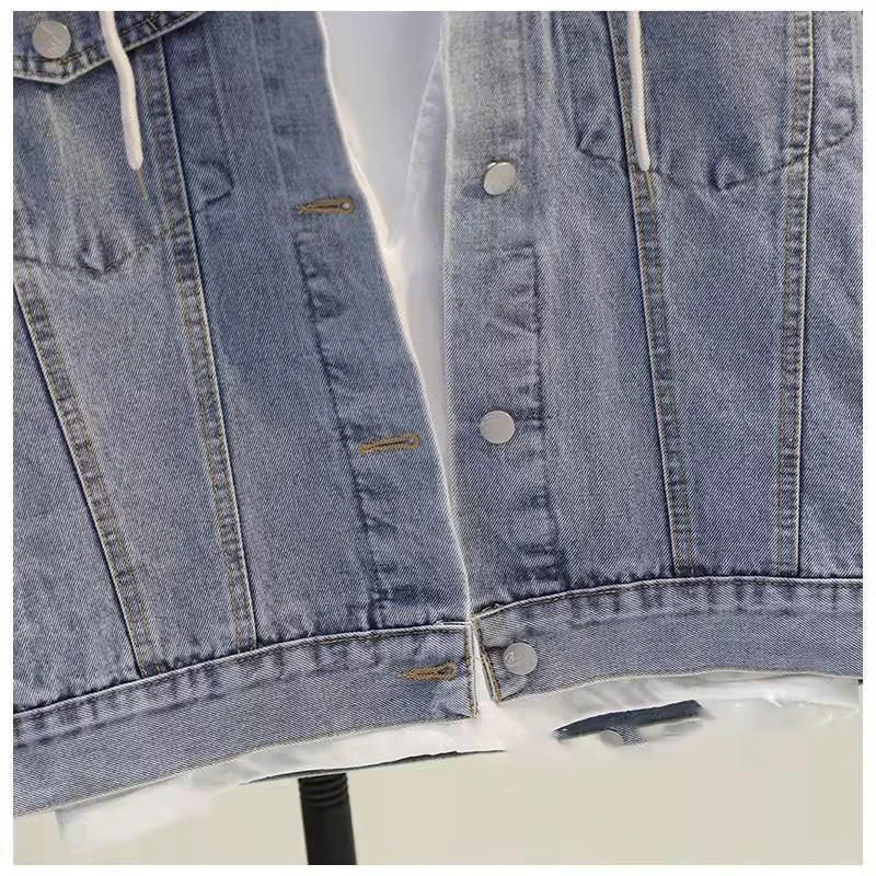2025 Primavera Autunno New Fried Street Giacca di jeans Capispalla da donna Giacca di jeans vintage con cappuccio sportiva allentata coreana per il tempo libero