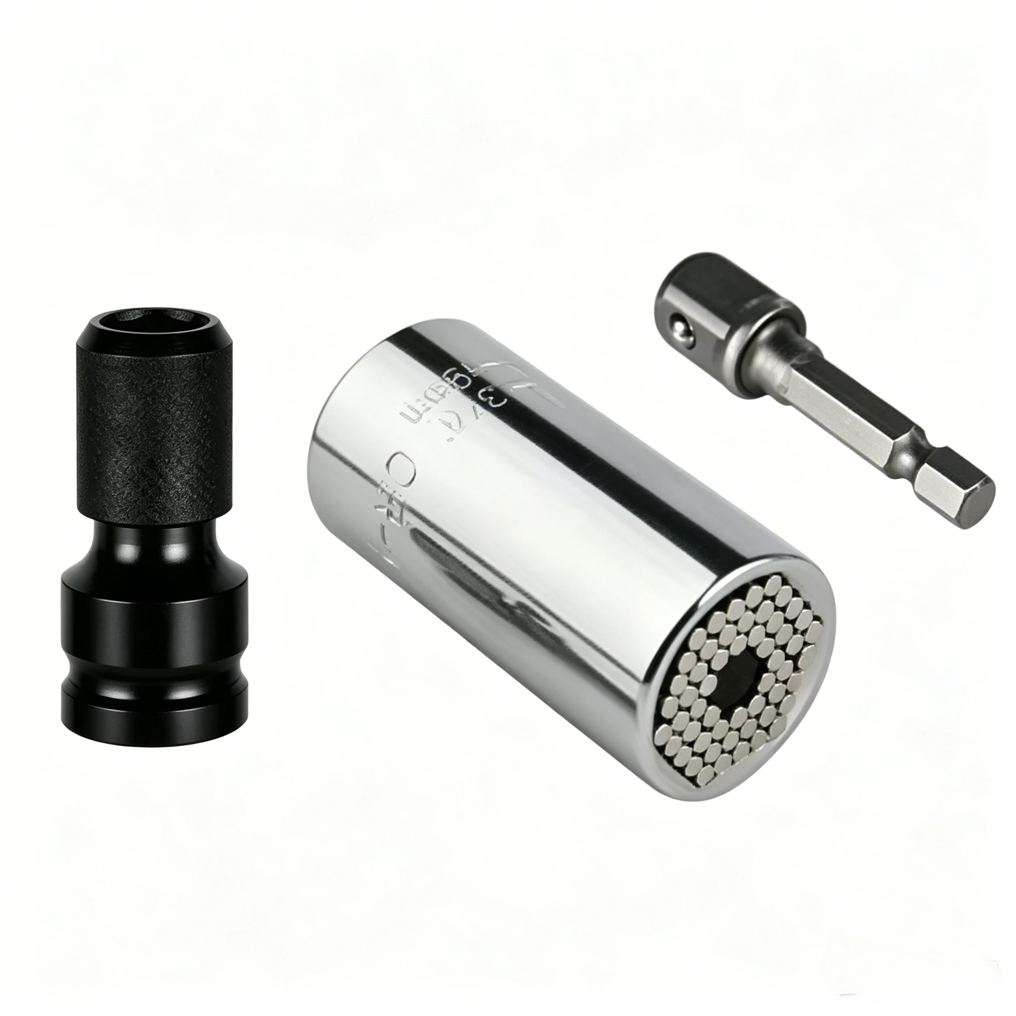 Chrome Steel Universal Socket Set - Fits 1/4"-3/4" & 7-19mm Nuts/Bolts, Works with Power Drills & Ratchet Wrenches.