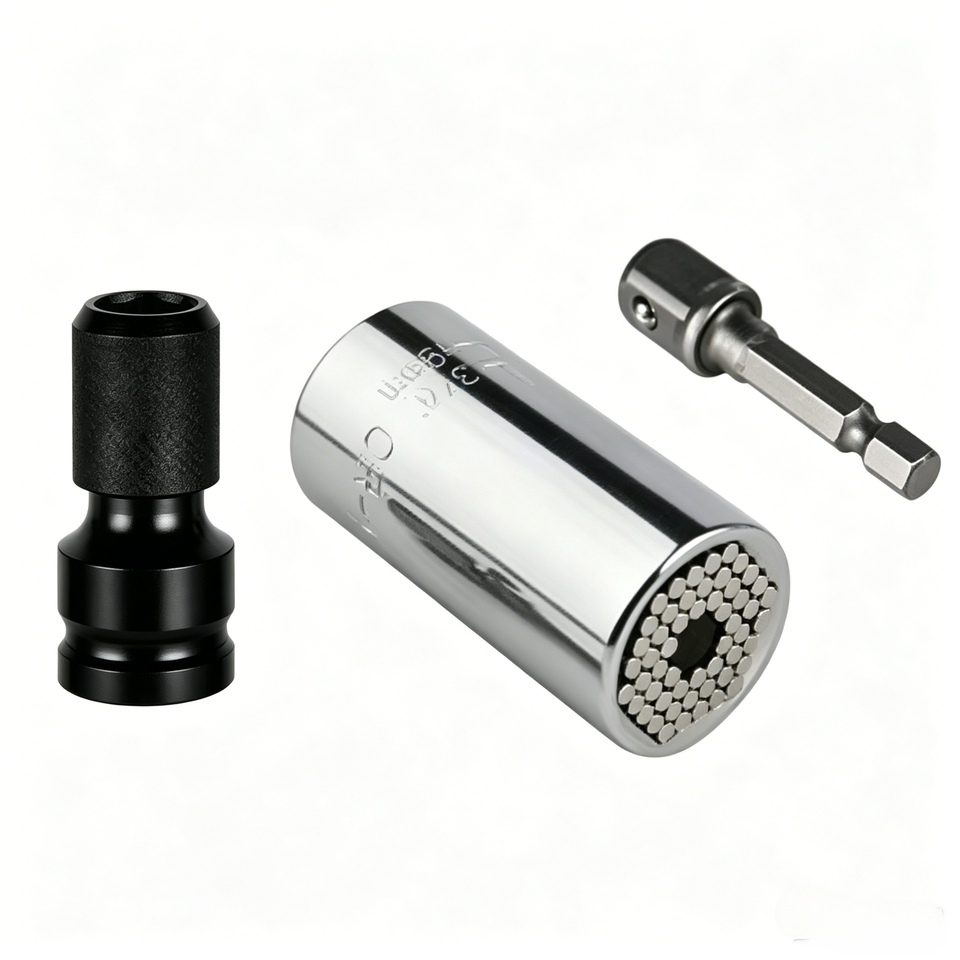  Chrome Steel Universal Socket Set - Fits 1/4"-3/4" & 7-19mm Nuts/Bolts, Works with Power Drills & Ratchet Wrenches. 
