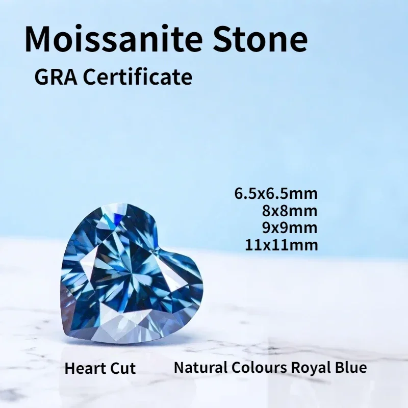 ANEW Natural Colours Royal Blue Moissanite Heart Cut Lab Grown Diamond Gemstone For Charms Woman Jewelry Making With  Certifi
