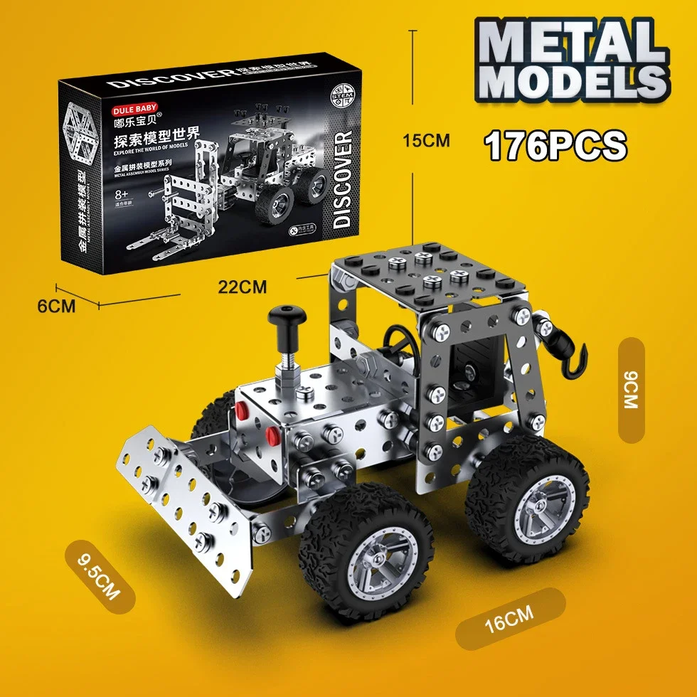 Montaje de bloques de construcción de Metal 3D para niños, montaje de tuerca de tornillo de aleación de coche de ingeniería, modelo de carretilla elevadora, regalos de juguete