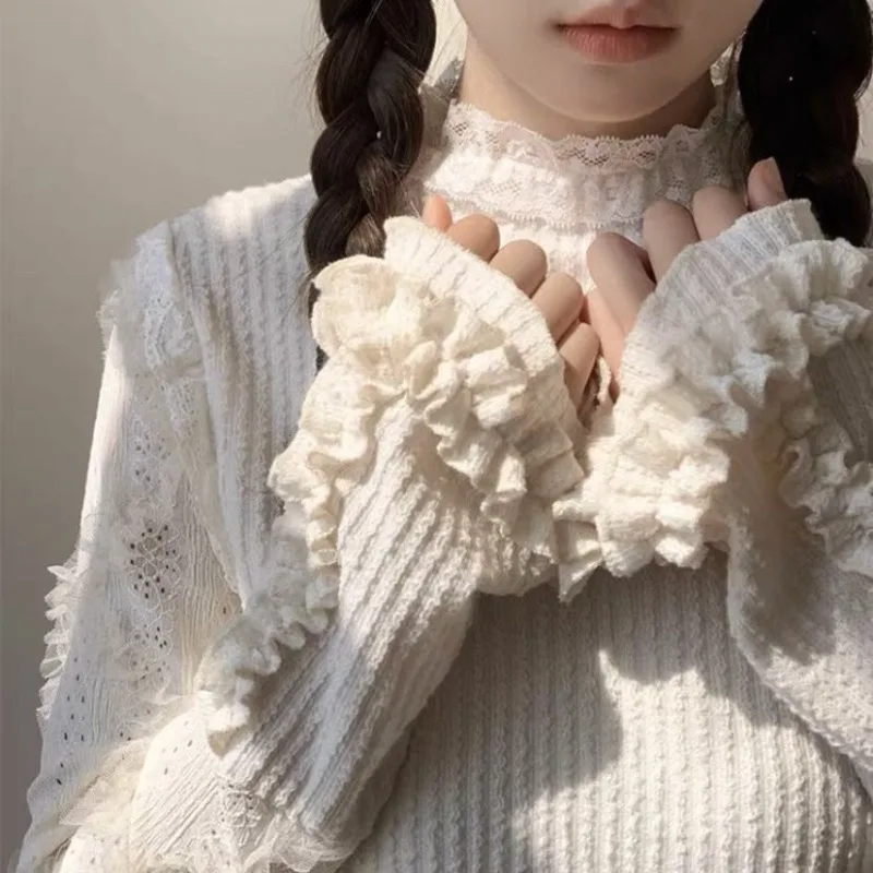 

Deeptown Y2k Aesthetic Lace Lolita Sweater Women Harajuku Patchwork Japanese Fashion Knitted Pullovers Sweet Loose Winter Top