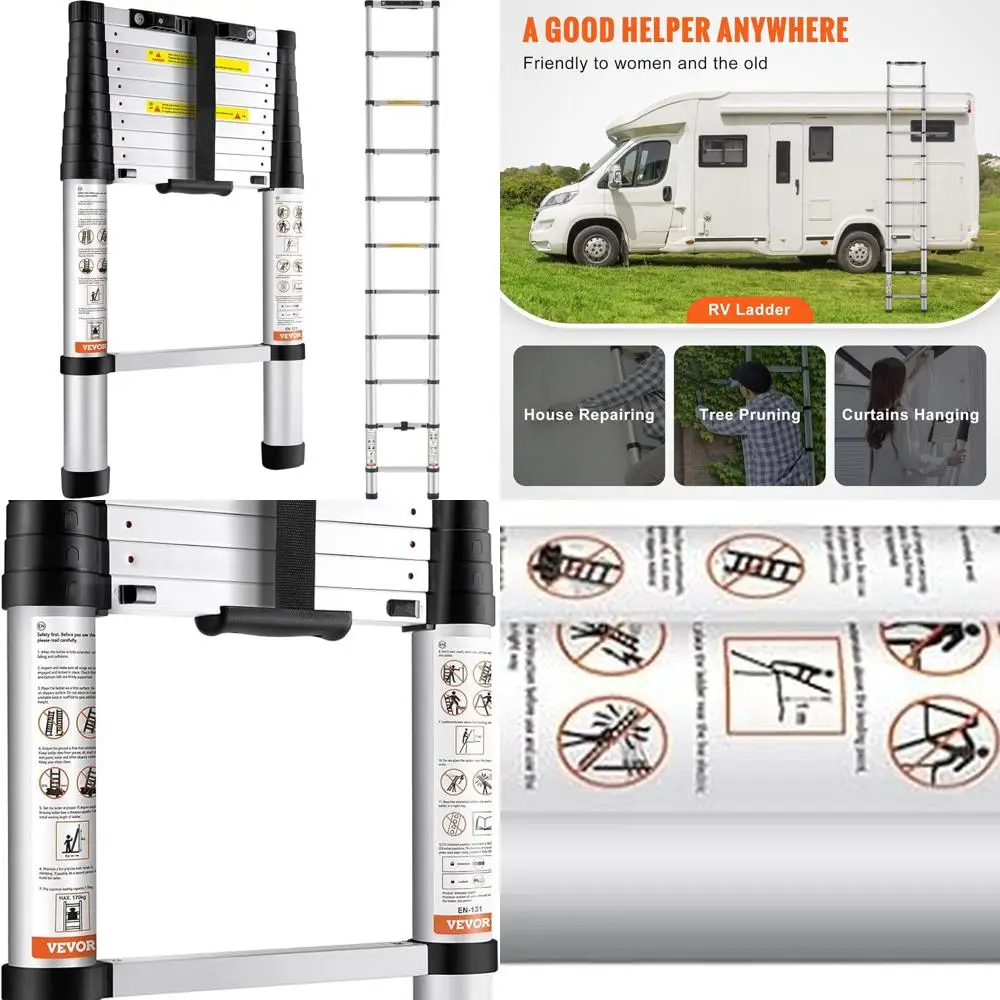 

Aluminum Telescoping Ladder, 10.5FT, 375lbs Load Capacity, Compact & Portable, Non-slip Feet, Ideal for Home, RV, Loft Use