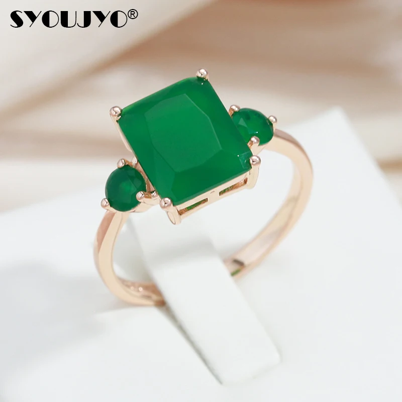 SYOUJYO Square Big Dark Green Natural Zircon Rings For Women 585 Rose Gold Color Vintage Opal Ethnic Fine Jewelry Luxury Rings