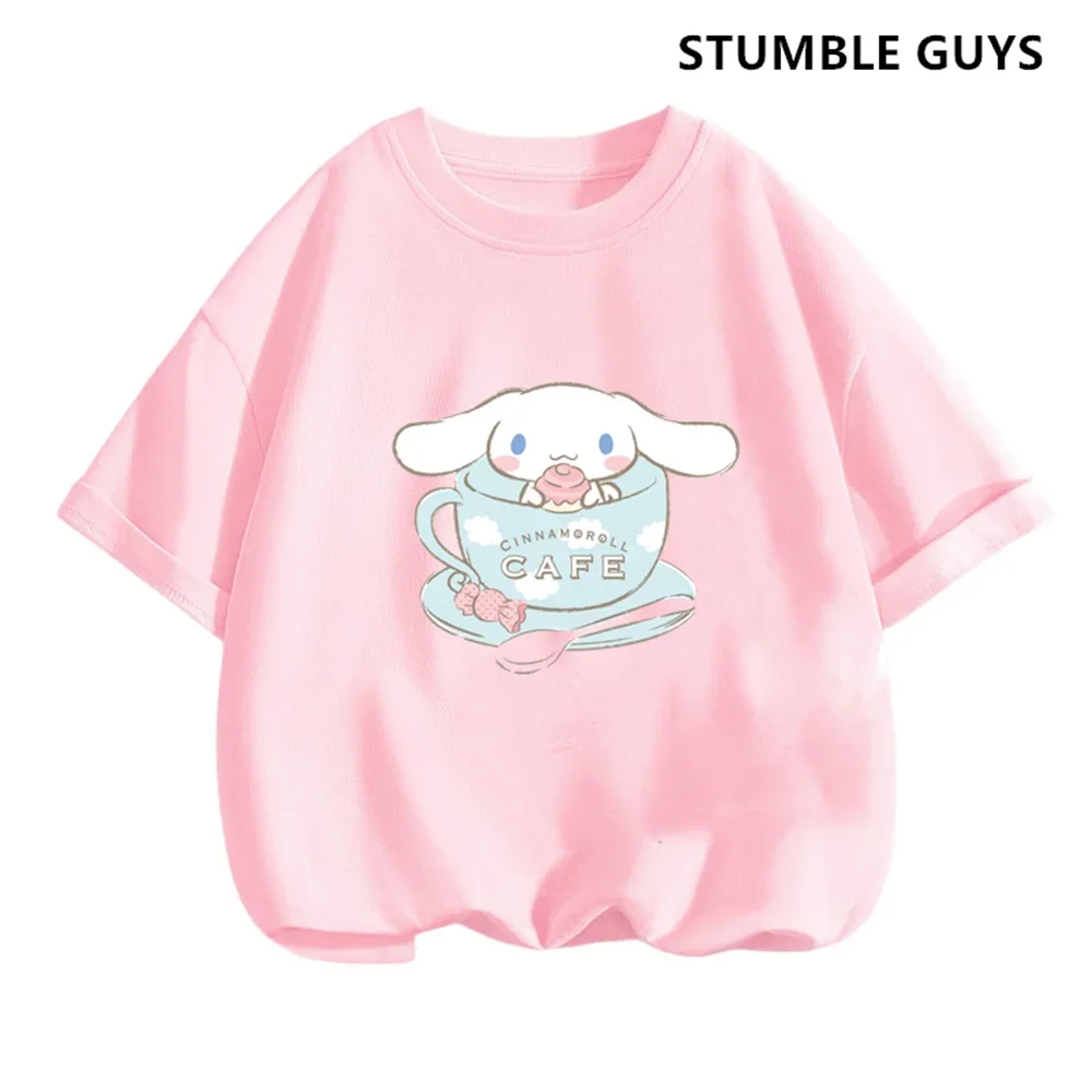 Kids Cinnamoroll Tshirt Summer Hello Kitty Kids Cartoon Casual Short-sleeved T-shirt Set Baby Boy Clothing Girls Clothing