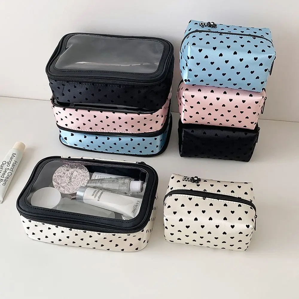 2Pcs/Set High Quality Waterproof Cosmetic Bag Portable Large Capacity Toiletry Bag PVC Heart Shaped Makeup Bag Outdoor Travel