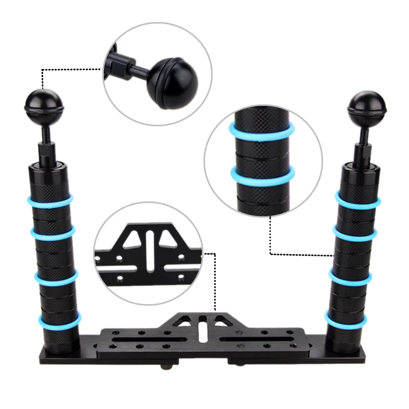 Diving dual handheld photography adjustable fill light stand Camera Diving Tray Bracket Single Dual Handle Grip Ball Head Light