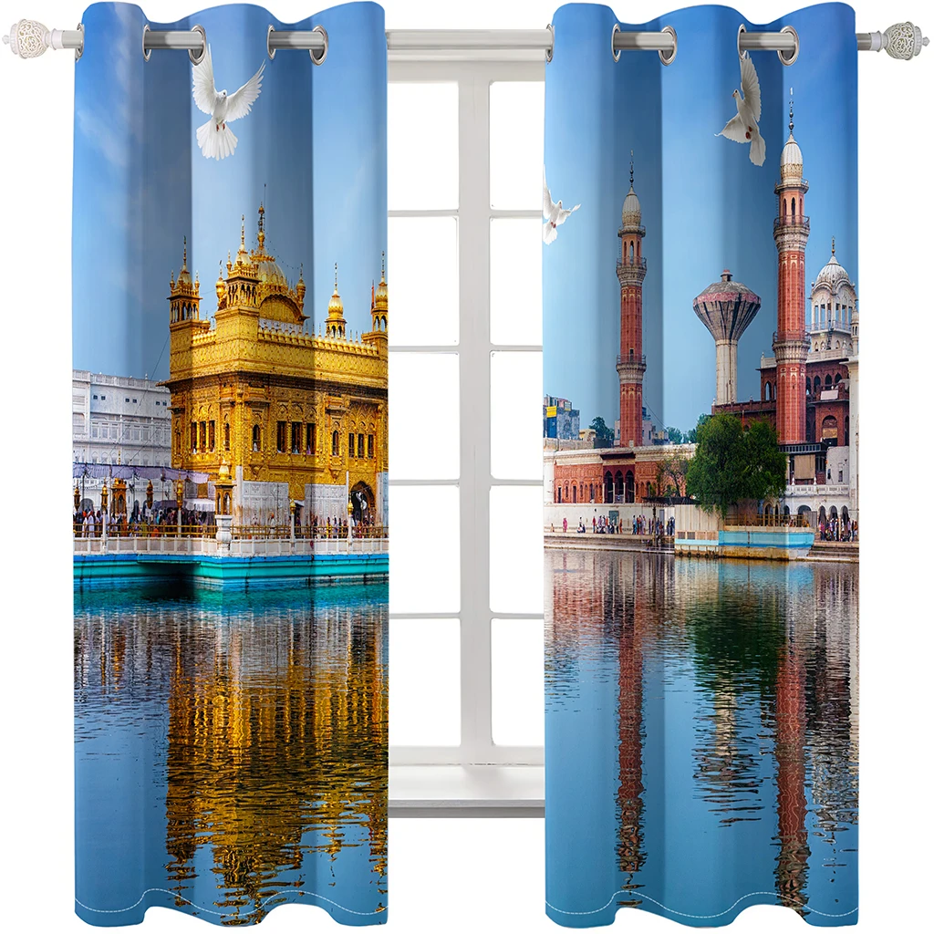 photo Blackout Window Drapes Luxury 3D Curtains blue city scenery curtains 3D Curtains for Living Room Window