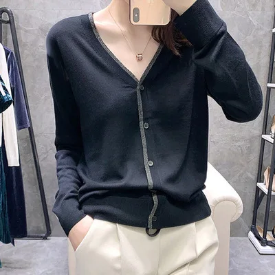 

Cashmere Open Cardigan Women's V-neck Thin Spring Autumn Loose Slimming Sweater Short Outerwear Knitted Woolen Base Layer Out...