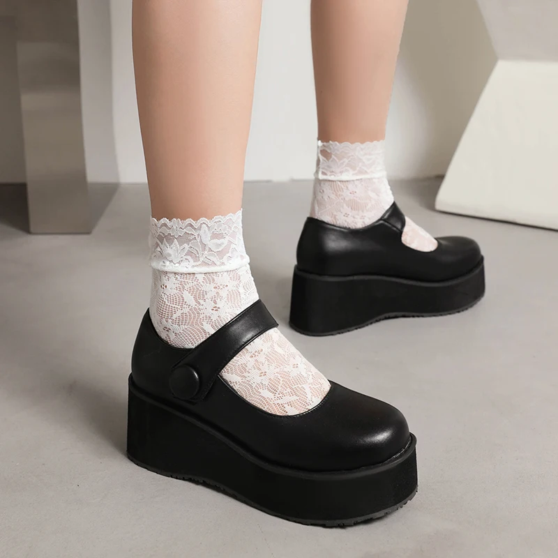 

Simple Style Wedge Heel Heightening Pumps Muffin Platform Casual Walking Student Shoes Slip-On Women's Casual Shoes