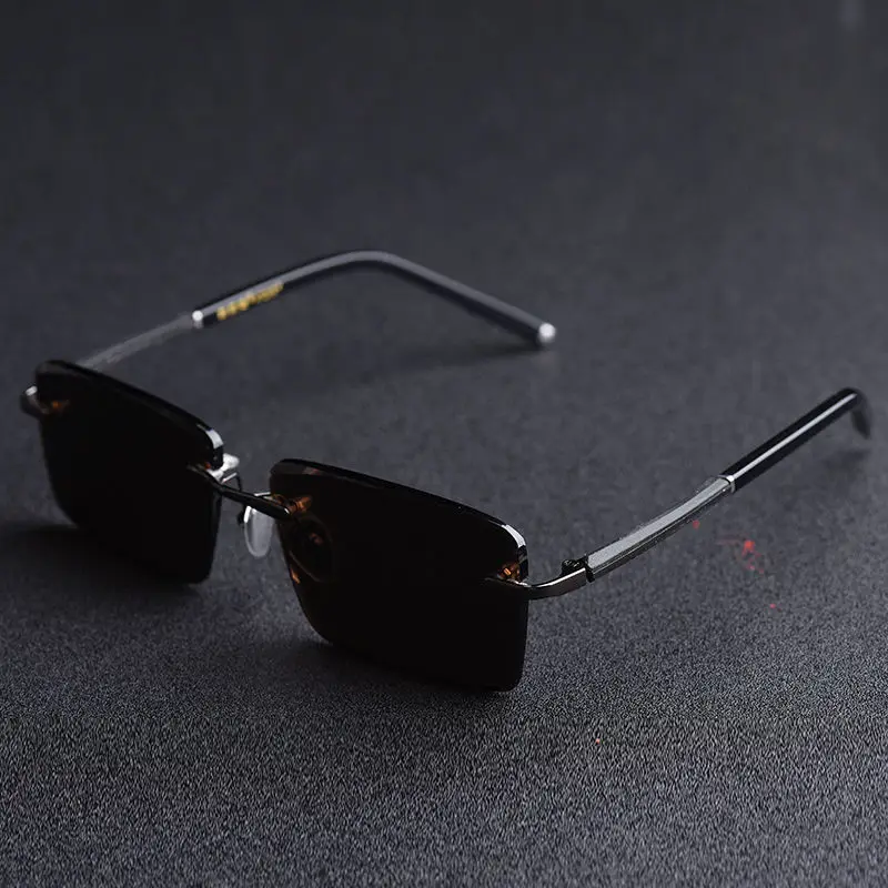 Zerosun Stone Glass Sunglasses Male Rimless Sun Glasses for Men Natural Minerals Crystal Glass Brown UV400 Heavy High Quality