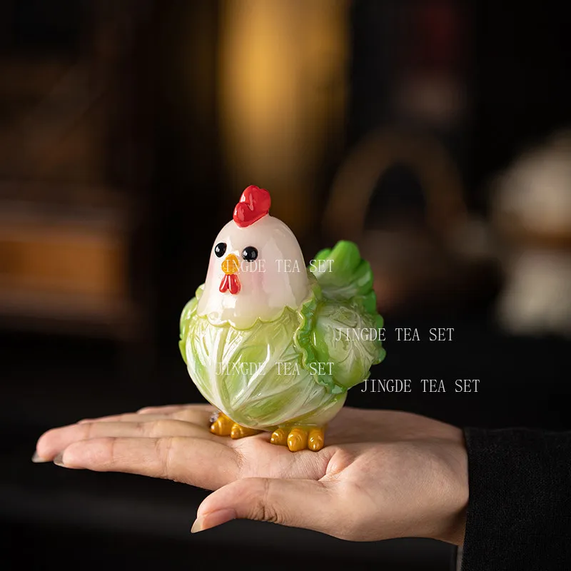 Color Changing Cabbage Chicken Tea Pet Cute Chicken Decoration Desktop Rooster Ornament Tea Playing Tea Ceremony Accessories