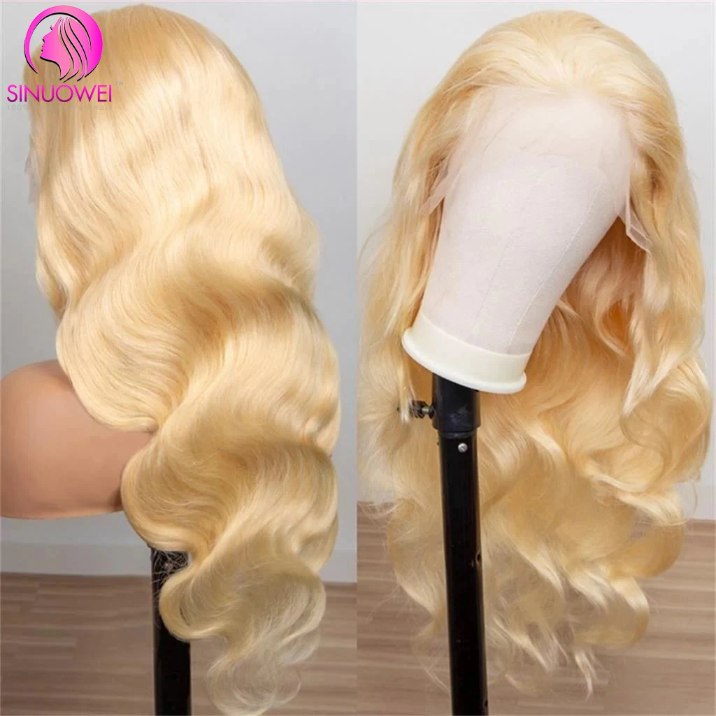 Pelucas de encaje rubio miel 613 para mujer, cabello humano ondulado 13x4, transparente, frontal, brasileño, prearrancado con pelo de bebé